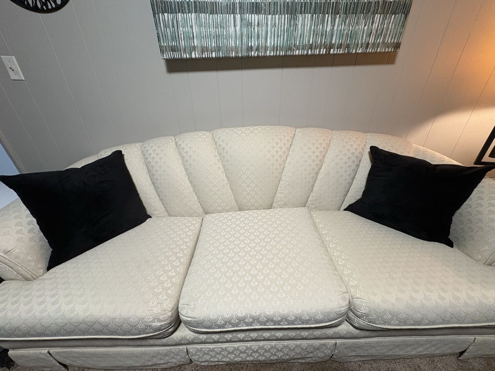 Vintage Shell Back Sofa Couch and Loveseat