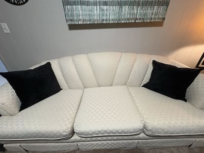 Vintage Shell Back Sofa Couch and Loveseat