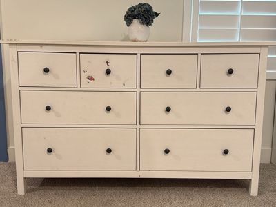 IKEA White Multi-Drawer Dresser with Round Black Knobs