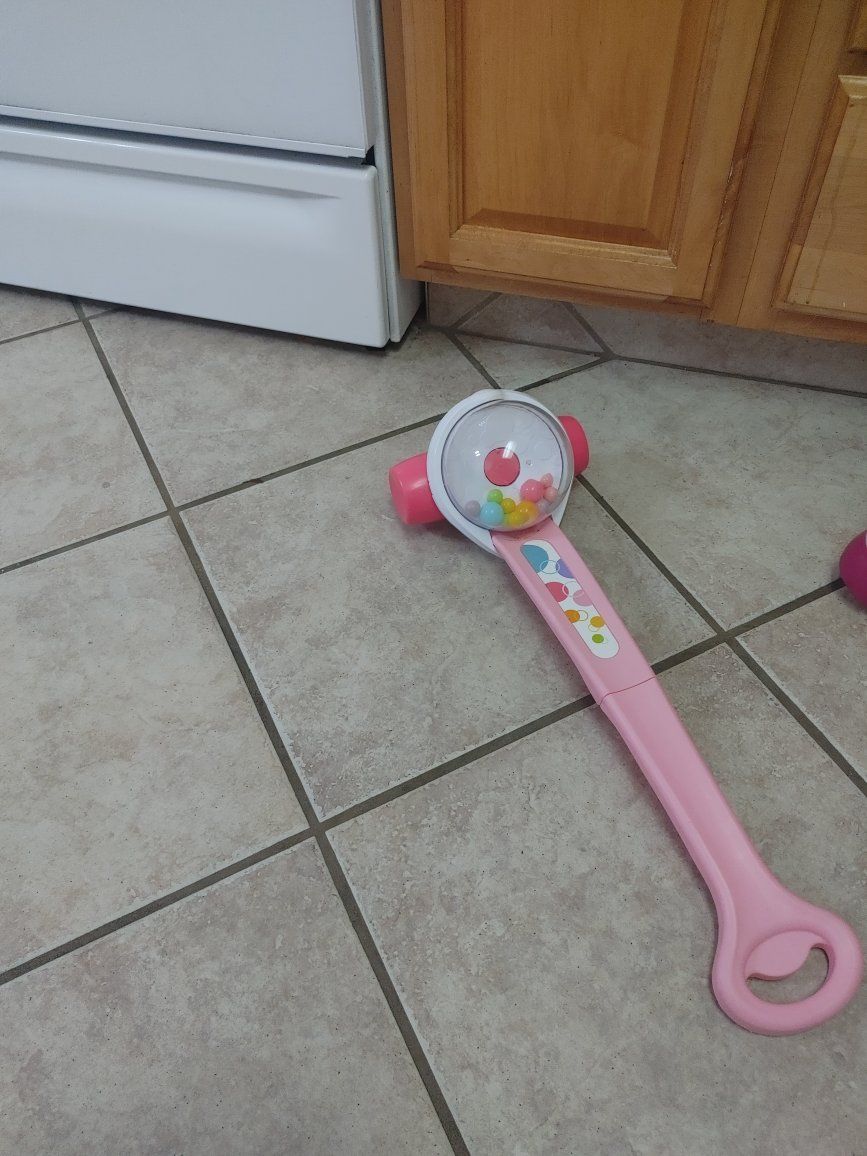 Baby's First Pink Rattle Hammer Toy with Colorful Beads for Early Development