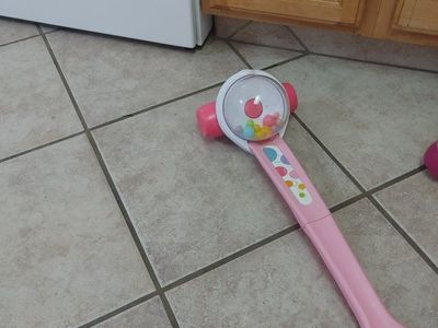 Baby's First Pink Rattle Hammer Toy with Colorful Beads for Early Development