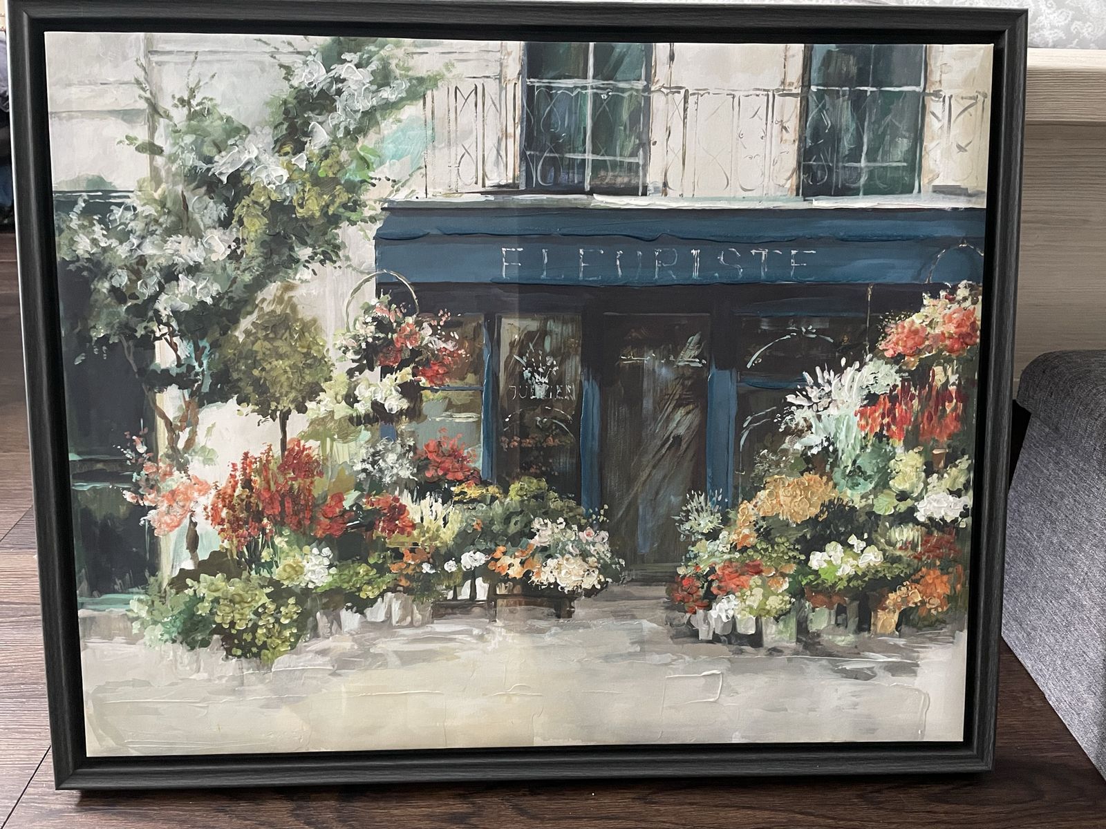 Framed "Fleuriste" Canvas Wall Art - Impressionistic Parisian Flower Shop Decor 24x30
