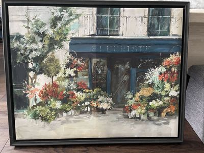 Framed "Fleuriste" Canvas Wall Art - Impressionistic Parisian Flower Shop Decor 24x30