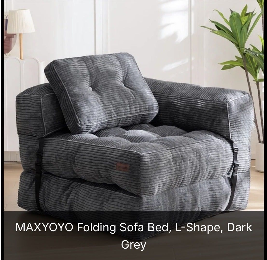 Folding Sofa Bed, L-Shape, Dark Grey
