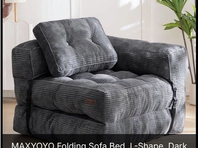 Folding Sofa Bed, L-Shape, Dark Grey