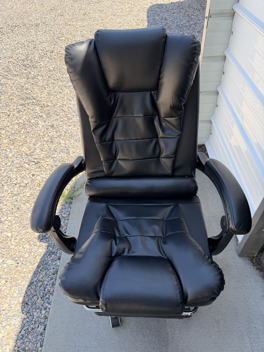 Black Faux Leather High-Back Executive Office Desk Chair with Extendable Footrest