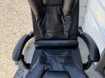 Black Faux Leather High-Back Executive Office Desk Chair with Extendable Footrest
