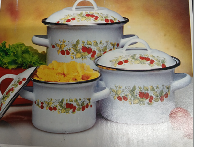 Wellington Strawberry 3 Pc. Enamel Cookware Set - .5, 1.0, 1.5 QT Pots with Lids #32010-Extras