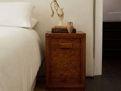 Pair of Burl Nightstands Bedside Tables w/Rounded Edges by Lea Furniture