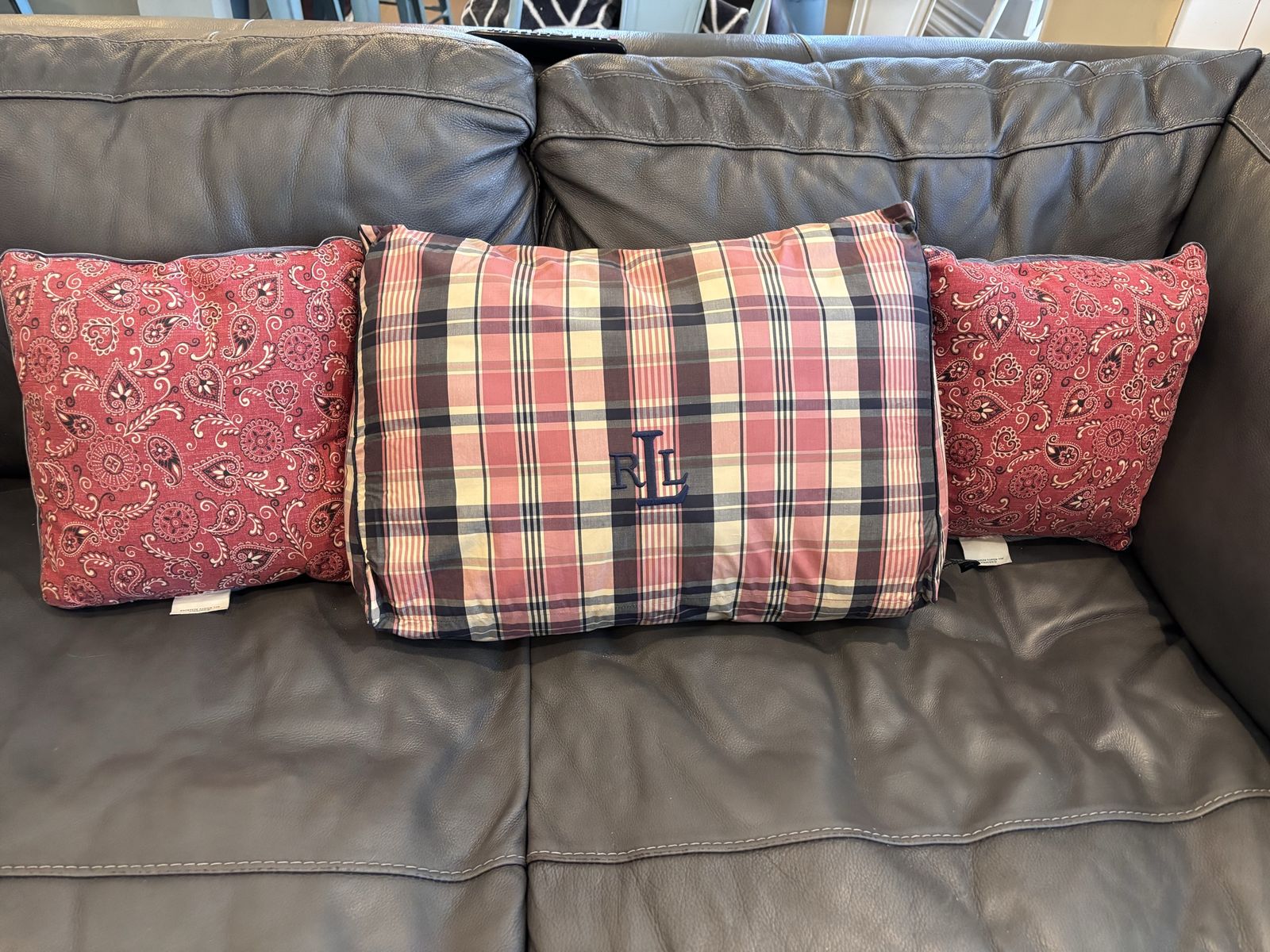 Perfect for the 4th of July! Ralph Lauren pillow and pair of Waverly bandanna print pillows.