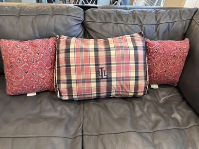 Perfect for the 4th of July! Ralph Lauren pillow and pair of Waverly bandanna print pillows.