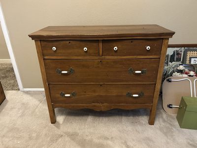 Vintage Solid Wood 4-Drawer Dresser with Unique White & Brass Pulls