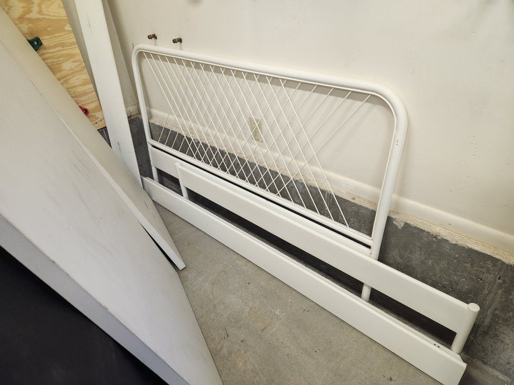 Queen metal platform bed frame and headboard.