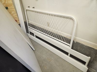 Queen metal platform bed frame and headboard.
