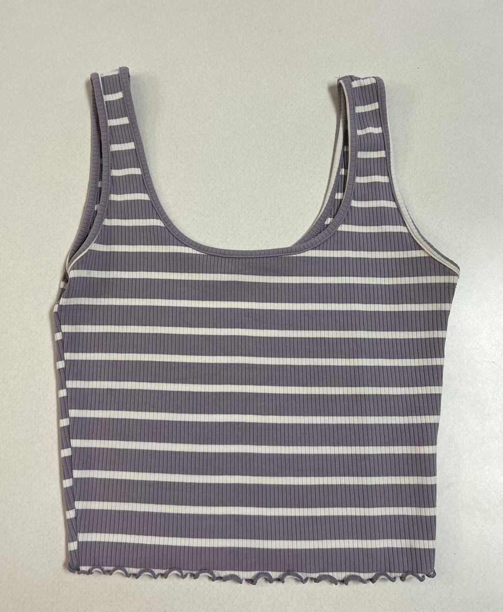 Ribbed Striped Tank Top Purple White (M)