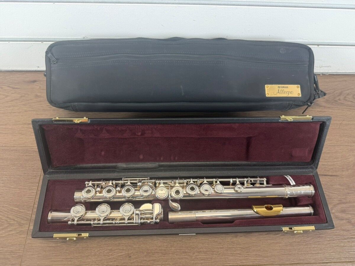 YAMAHA ALLEGRO 471 FLUTE 925 STERLING SILVER GOLD PLATED LIP + HARD CASE #WCP033860