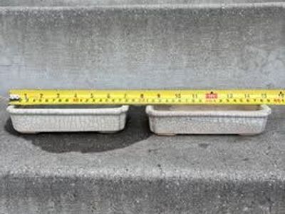 Pair of Bonsai Pots – White Crackle Glaze Planters