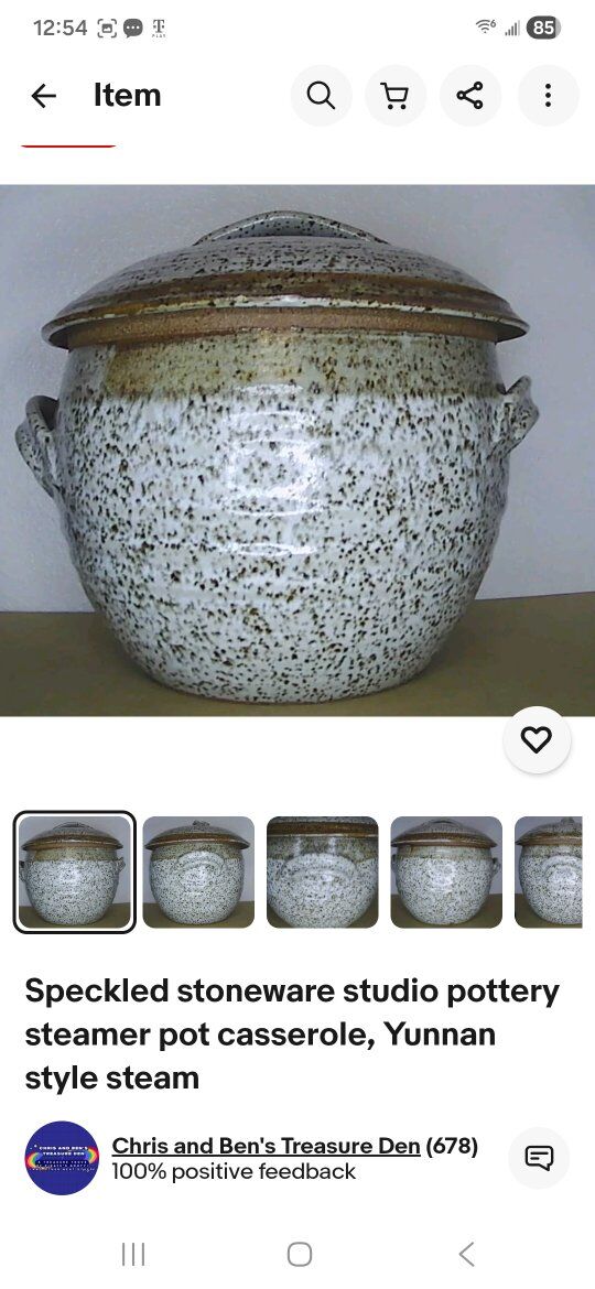 Speckled stoneware studio pottery steamer pot