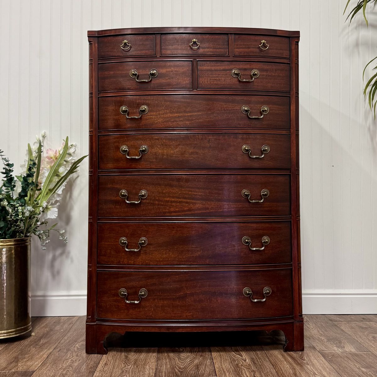 Vintage Drexel Mahogany Bow-Front Tallboy Dresser