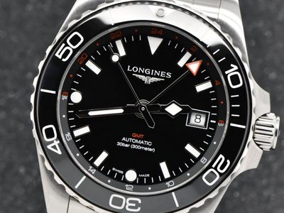 Longines HydroConquest GMT 300 Automatic Men's Watch Stainless Steel Black Dial L3.790.4.56.6
