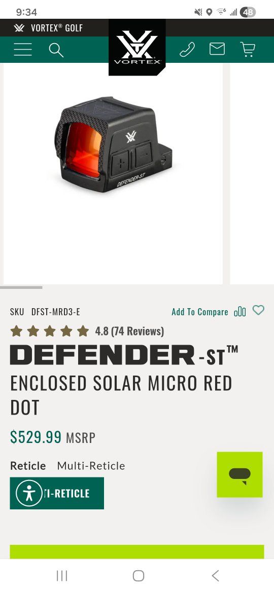 Vortex Defender-ST Enclosed Solar Micro Red Dot Sight