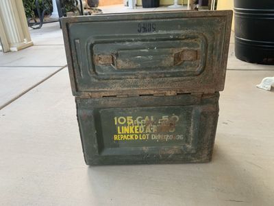 Vintage US Military .50 Caliber Ammunition Box - WWII/Korean War Era, Side Loading, Green