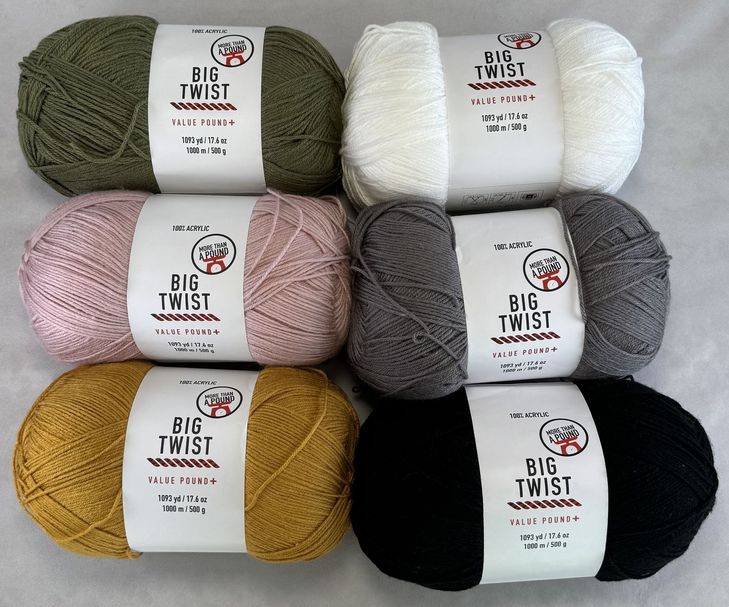 6 Big Twist Value Pound+ Yarn Skeins – New – 6,558 Yards
