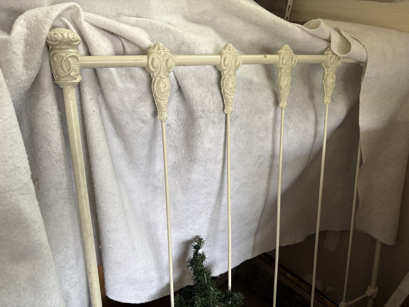 Antique Twin Cast Iron Bed Frame w/ Cream Paint