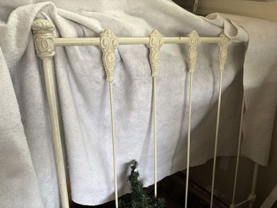 Antique Twin Cast Iron Bed Frame w/ Cream Paint