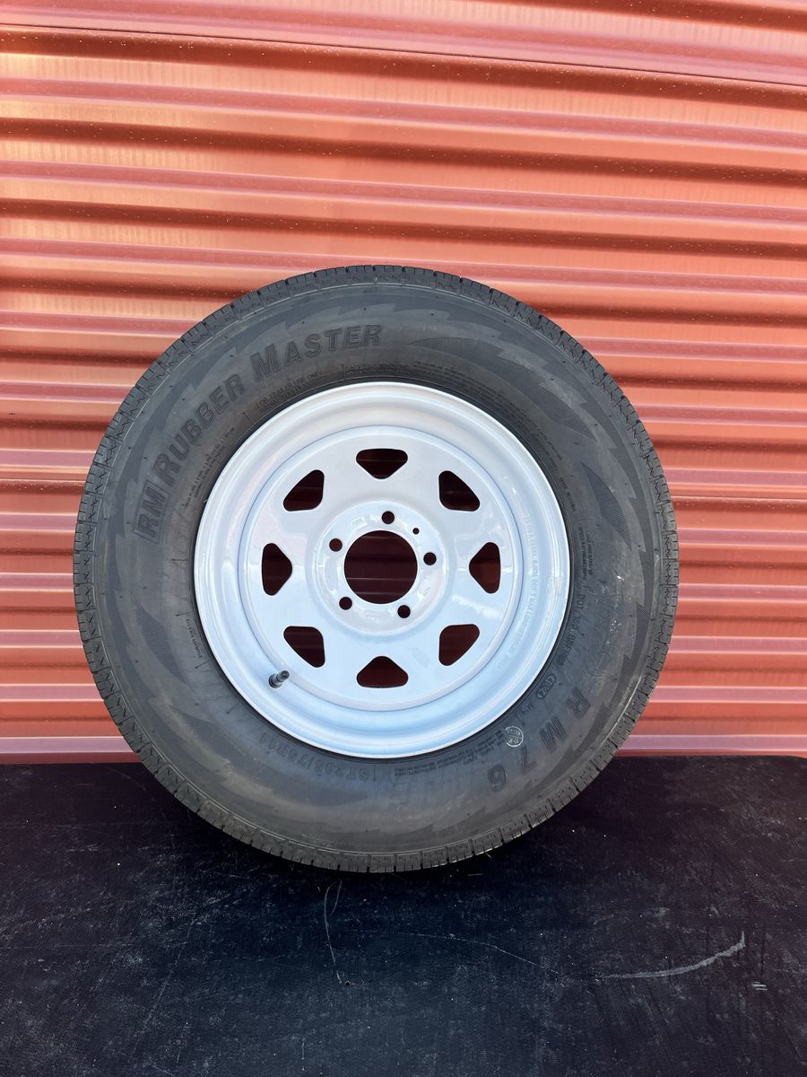 New RubberMaster St 205/75 R 14 Trailer Tire Mounted on New White Spoke Wheel 5 on 4.5 Ideal for Spare Tire Brand New