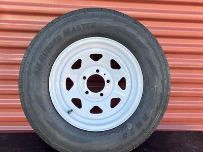 New RubberMaster St 205/75 R 14 Trailer Tire Mounted on New White Spoke Wheel 5 on 4.5 Ideal for Spare Tire Brand New