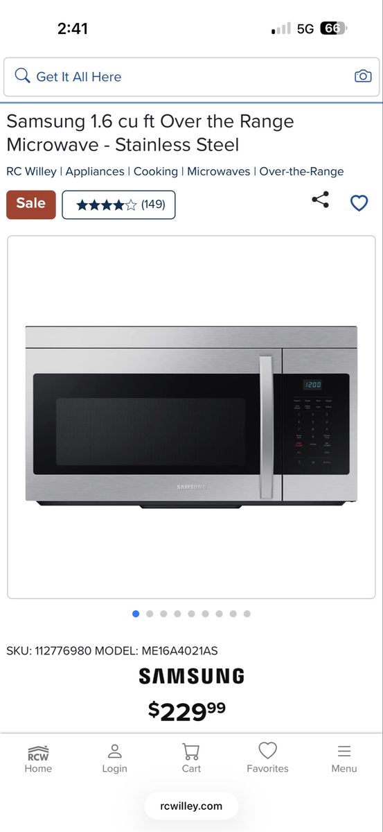 Samsung 1.6 cu. ft. Over-the-Range Microwave Stainless Steel