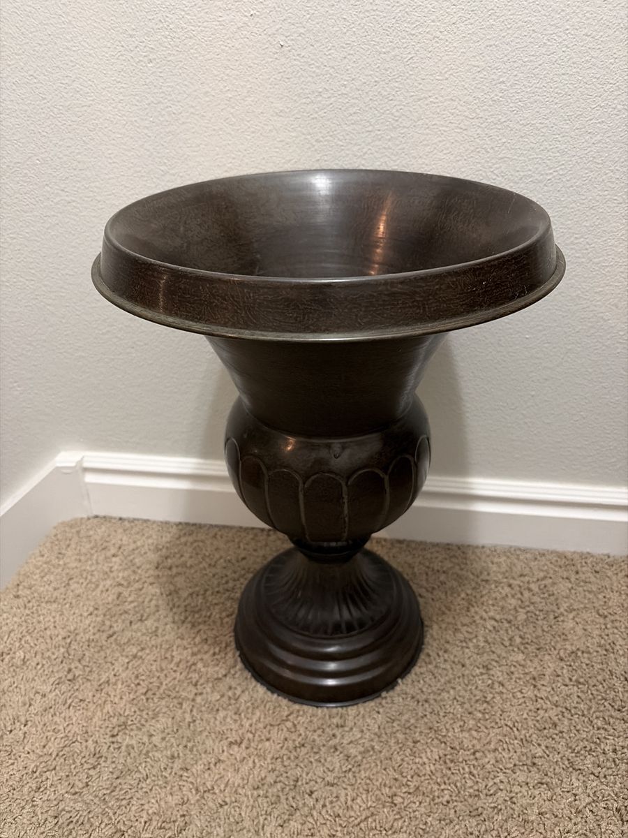Decorative Metal Urn Planter/Vase - Dark Bronze Finish, Classic Design