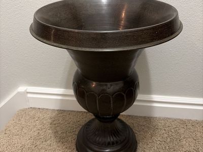 Decorative Metal Urn Planter/Vase - Dark Bronze Finish, Classic Design