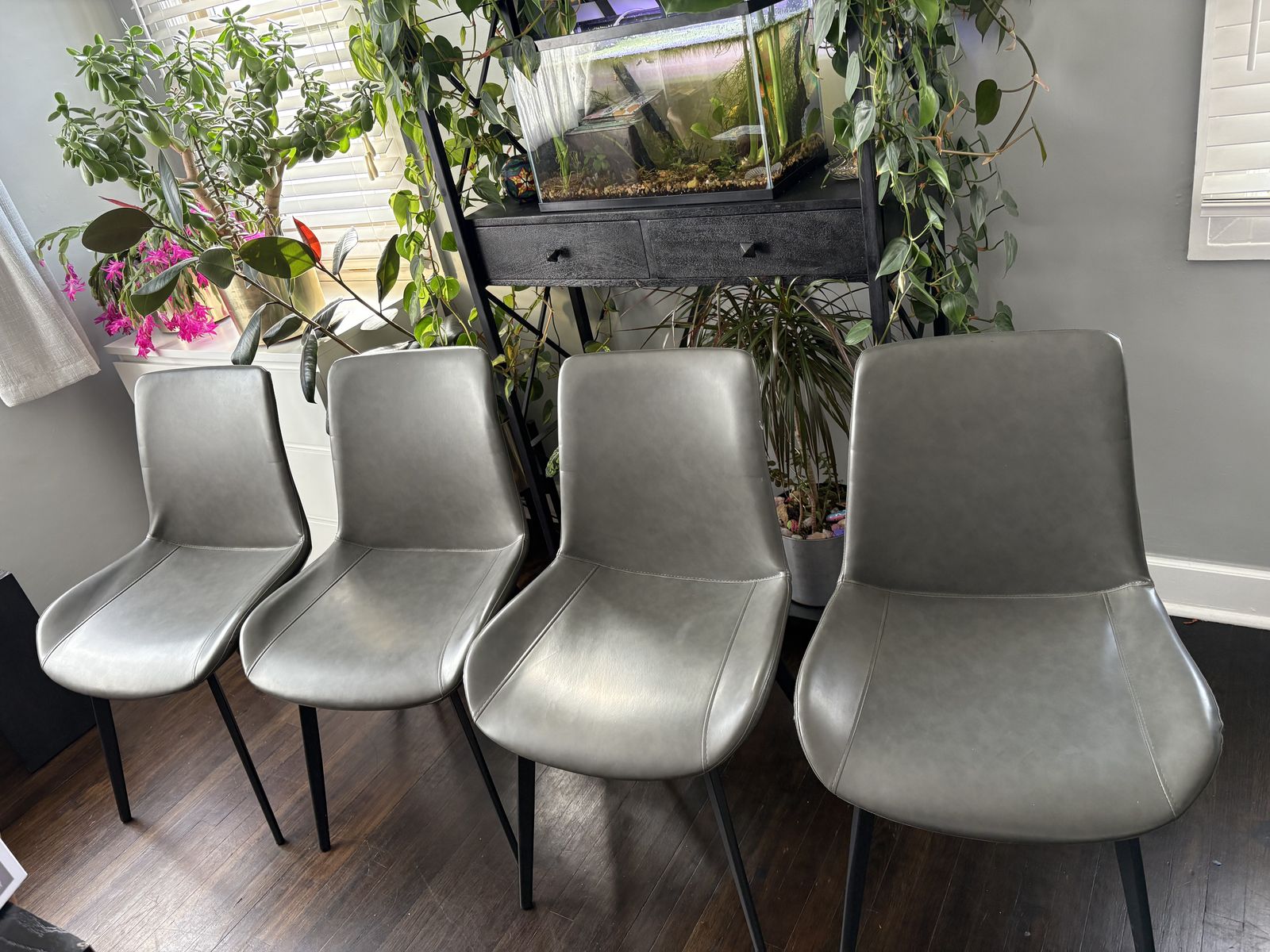 4 Gray Faux Leather Dining Chairs