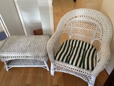 White Wicker Chair & Accent Table from Pier One