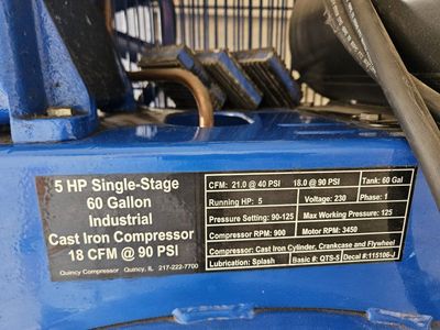 Quincy 5 HP 60 Gallon Single-Stage Industrial Cast Iron Air Compressor