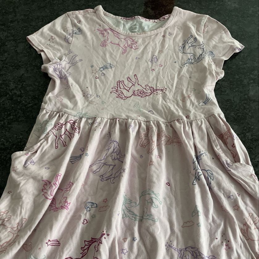 Wonder Nation Girls Pink Unicorn Print Short Sleeve Dress Size Large (10-12)