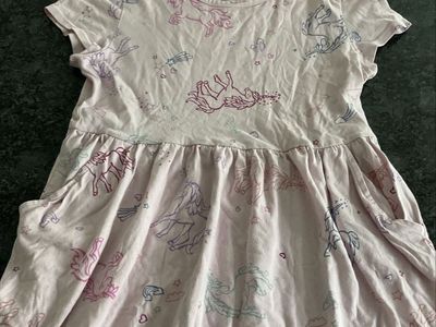 Wonder Nation Girls Pink Unicorn Print Short Sleeve Dress Size Large (10-12)