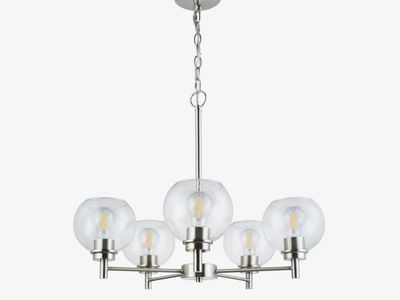 Modern 5 Light Chandelier Nickel Finish Clear Round Glass