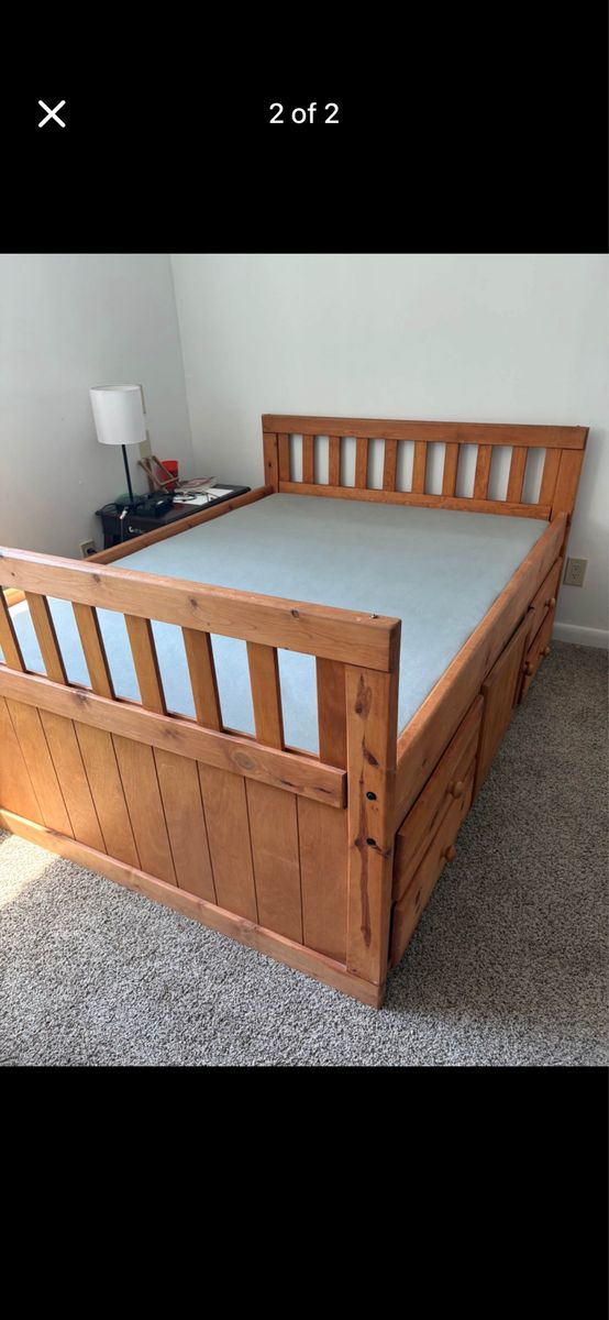 Solid Wood Captain's Bed Frame with Storage Drawers