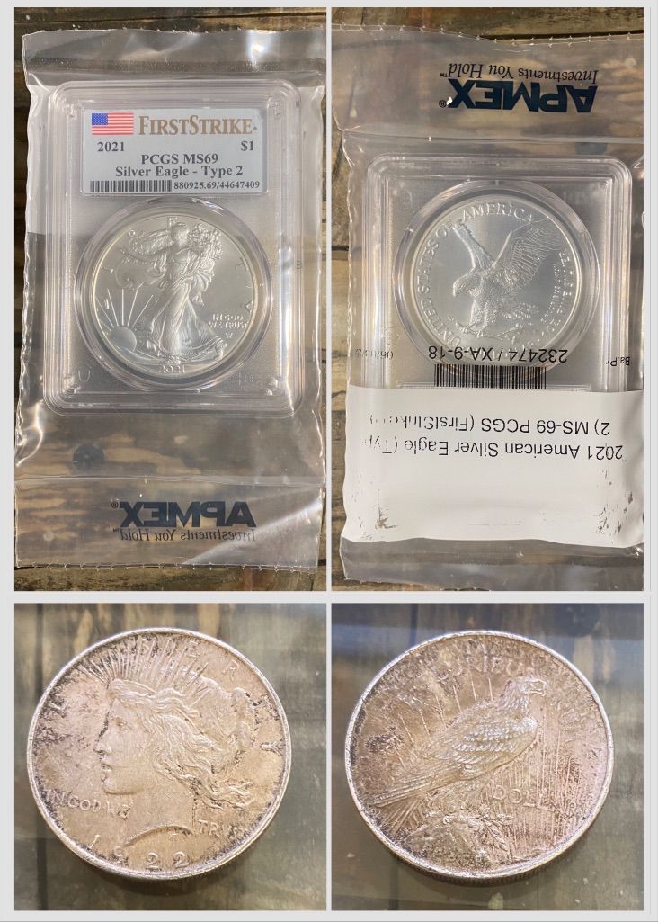 2021 Silver Eagle Type2 MS69 & 1922 Peace Dollar