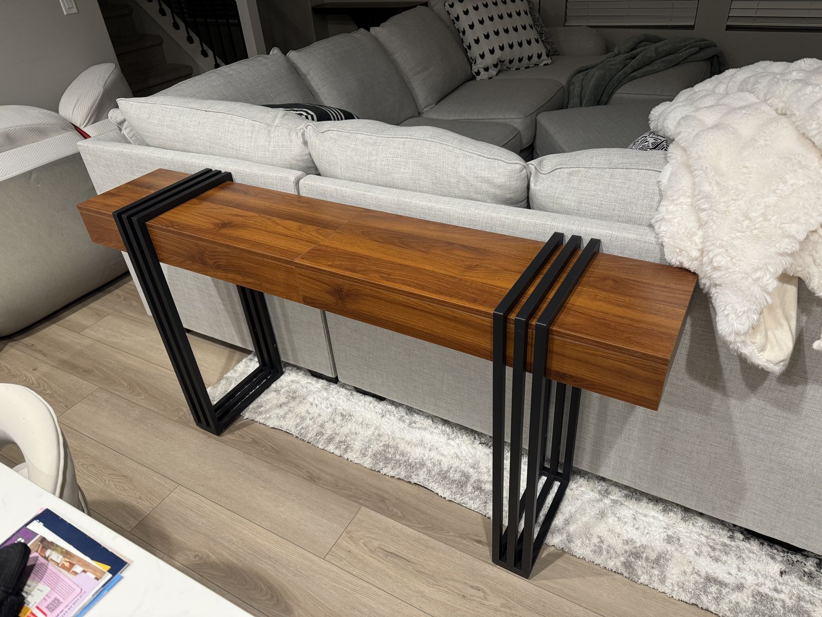 63” Industrial Style Metal Frame Sofa Table