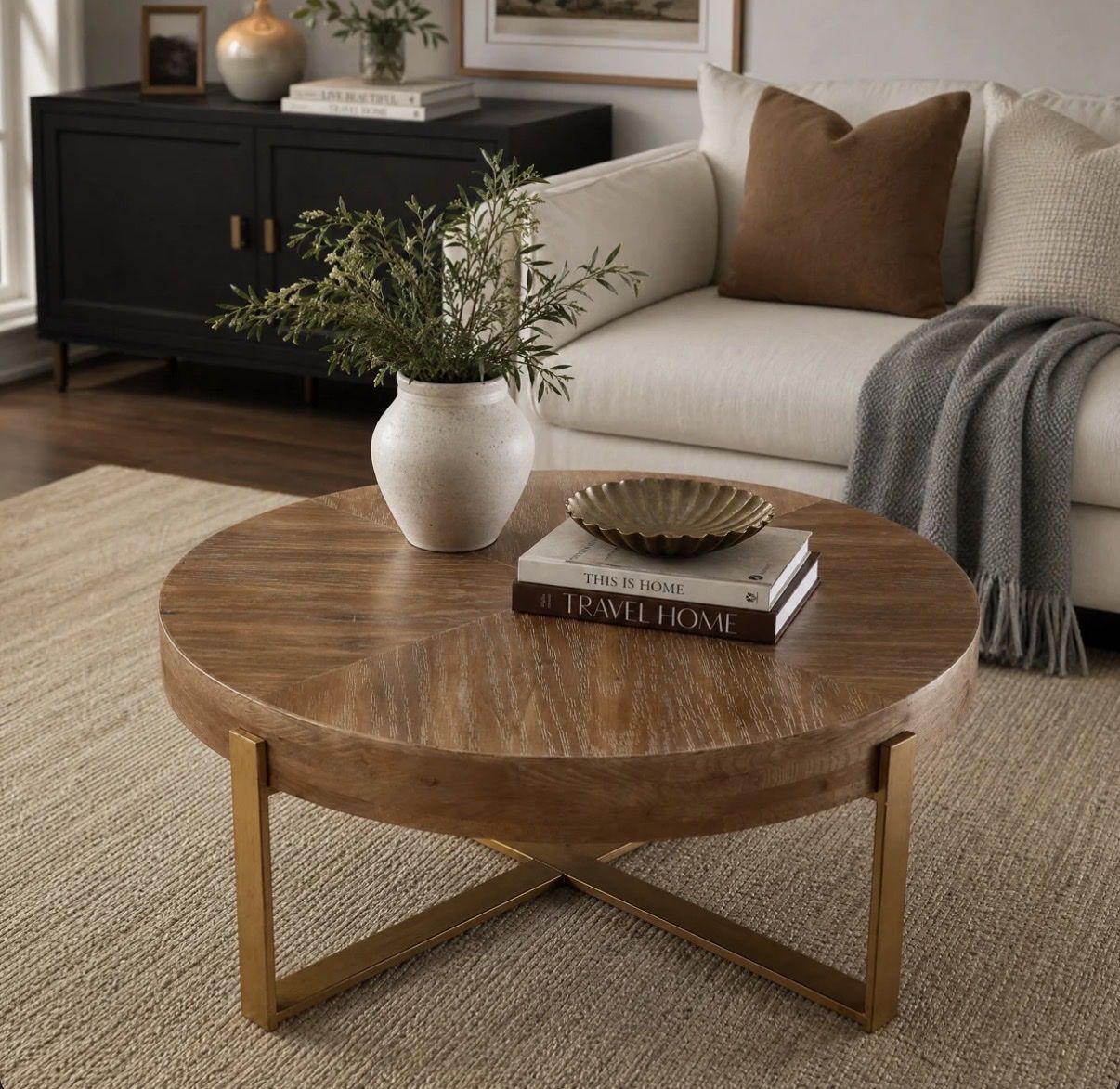 Round Solid Wood Coffee Table – Natural Wood | New