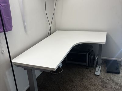Sit-Stand Desk Corner Electric Grey Frame White (Gaming/Work etc.)
