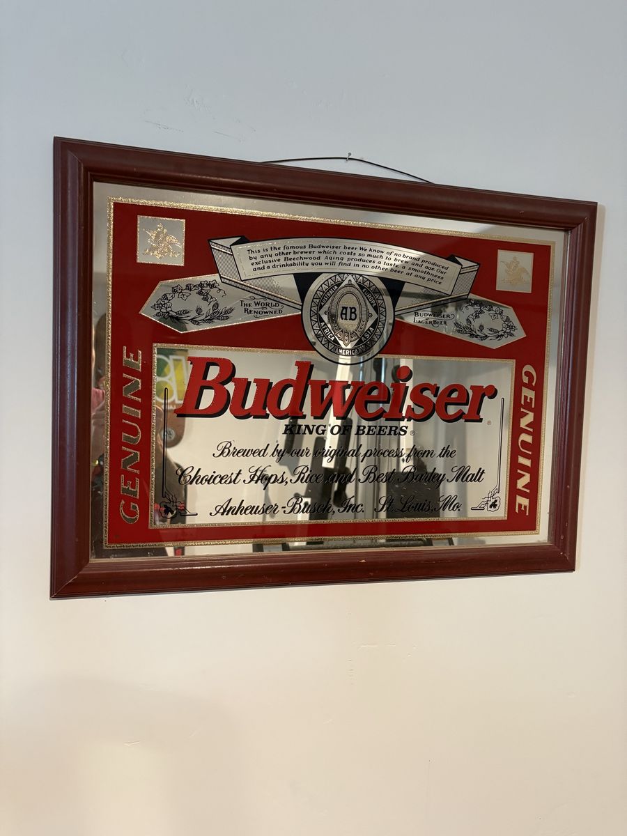 Vintage Budweiser King of Beers Framed Bar Mirror 