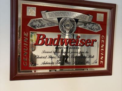 Vintage Budweiser King of Beers Framed Bar Mirror