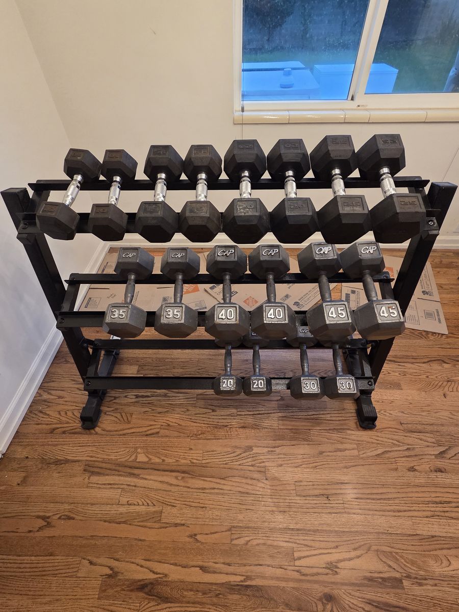 Hex Dumbbell Set 10-45lb with Rack - 480 lbs Total Weight
