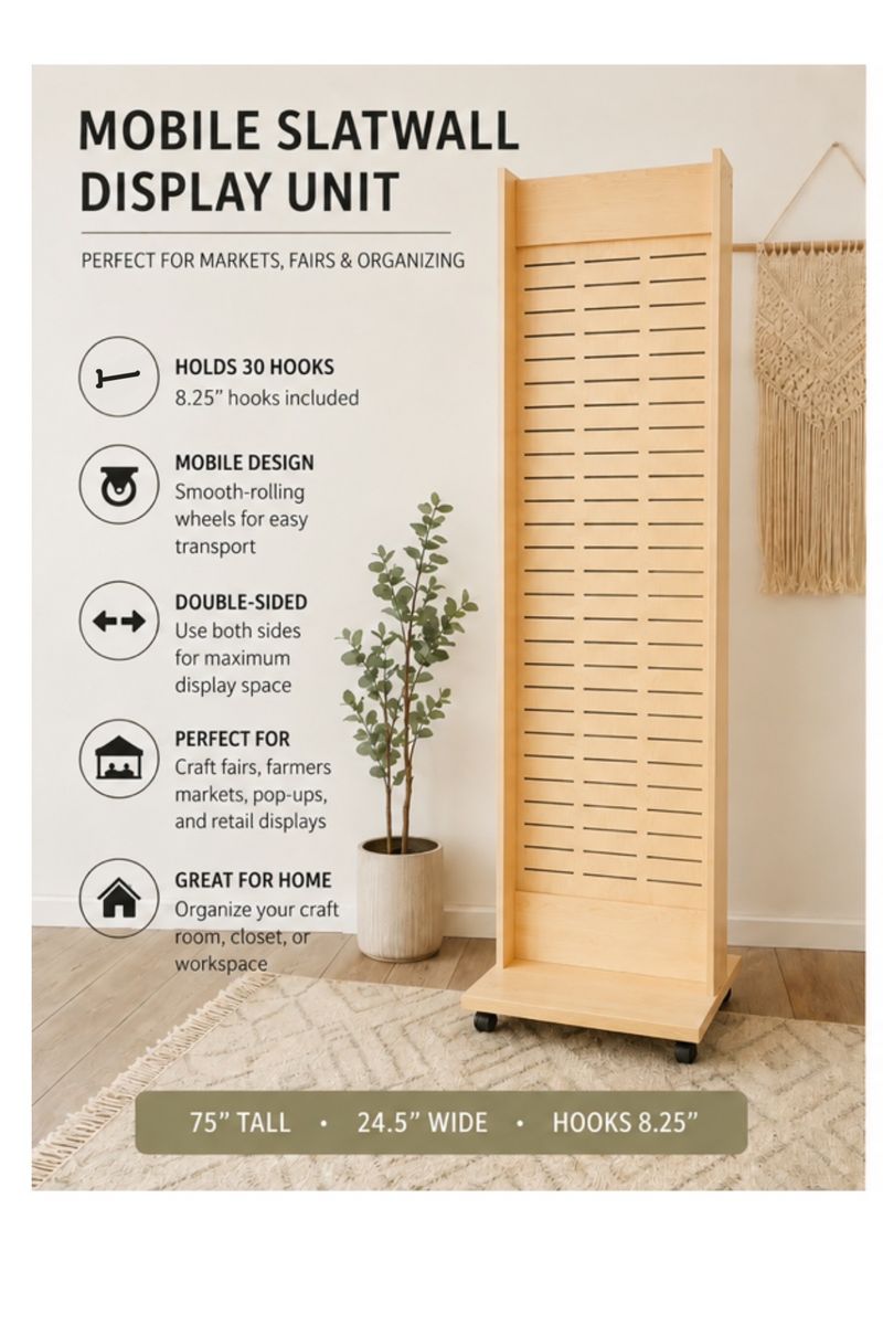 Mobile Slatwall Display Unit on Wheels