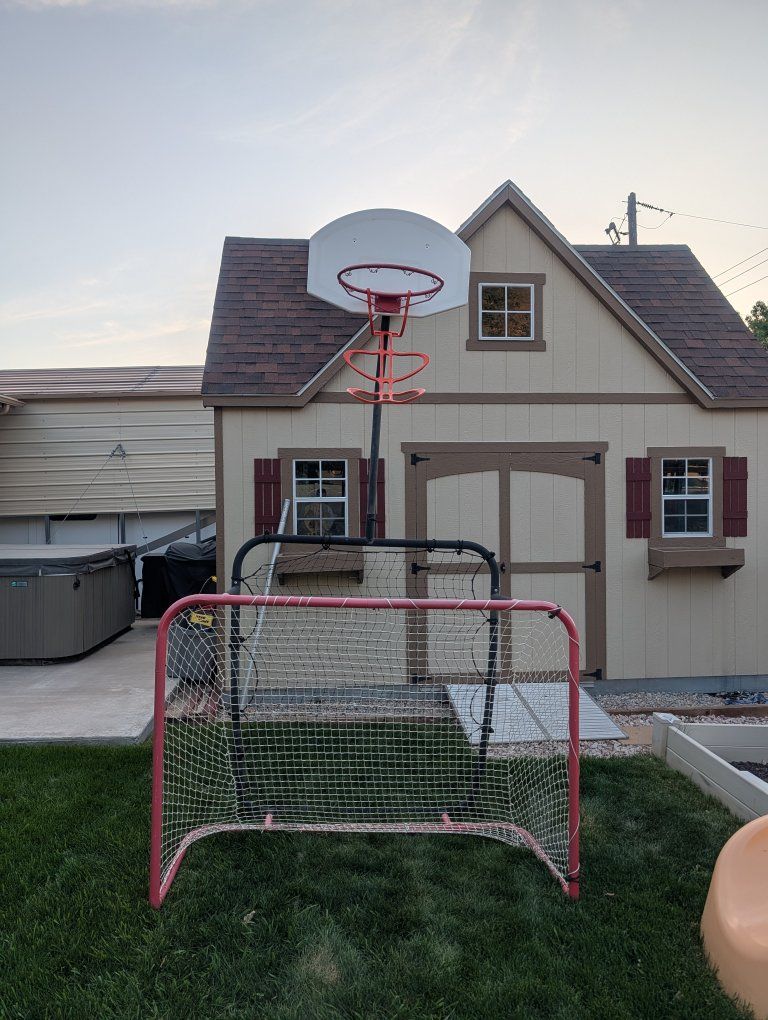 GoSports Basketball Hoop & Soccer Goal Combo | 2-in-1 Adjustable Height Sports Set